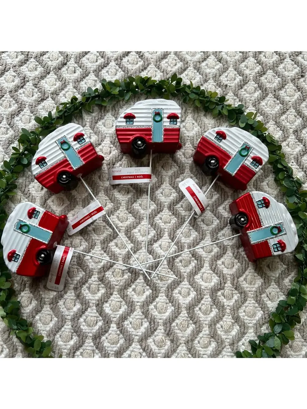 NEW Michaels Christmas Glitter Camper Trailer Wreath Floral Picks Set of 7